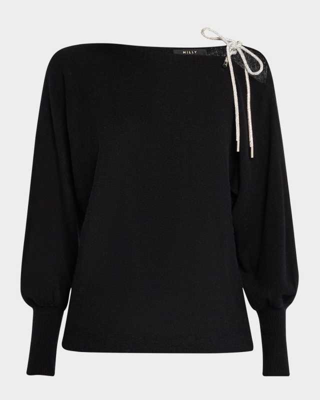 Ida One-Shoulder Crystal Tie Sweat